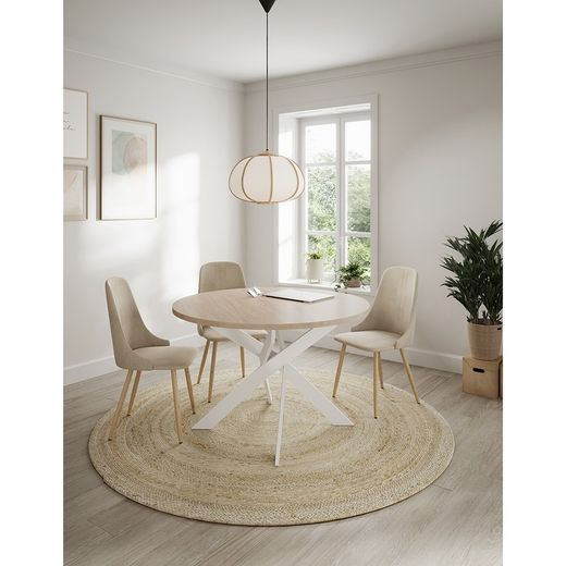 Runder Esstisch aus Holz und Metall in Natur und Weiß, 120 x 120 x 77 cm | Dort
