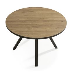Round dining table made of wood and metal in natural and black, 120 x 120 x 77 cm | Beni