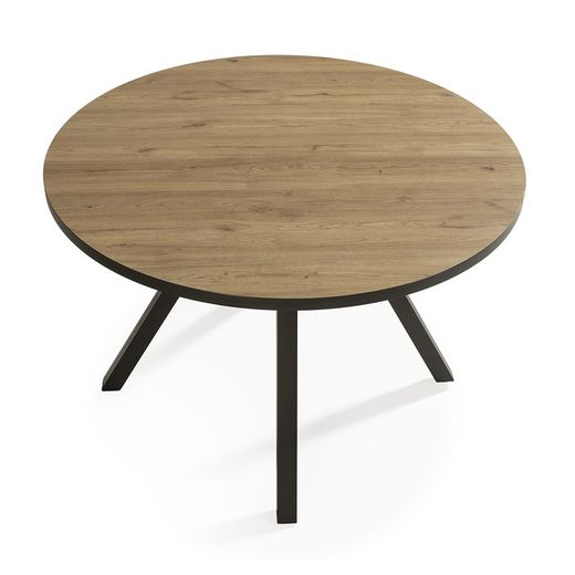 Round dining table made of wood and metal in natural and black, 120 x 120 x 77 cm | Beni