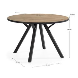 Tavolo da pranzo rotondo in legno e metallo naturale e nero, 120 x 120 x 77 cm | Beni