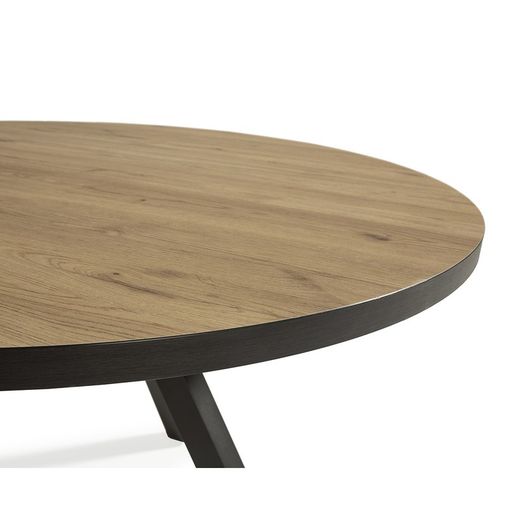 Round dining table made of wood and metal in natural and black, 120 x 120 x 77 cm | Beni