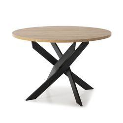 Round dining table made of wood and metal in natural and black, 120 x 120 x 77 cm | Ther