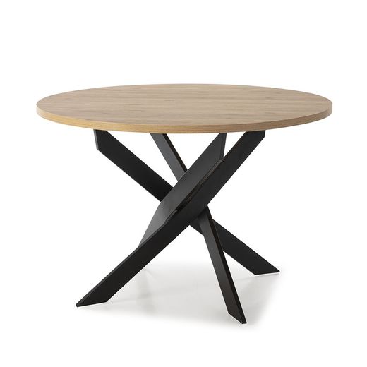 Round dining table made of wood and metal in natural and black, 120 x 120 x 77 cm | Ther