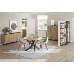 Round dining table made of wood and metal in natural and black, 120 x 120 x 77 cm | Ther