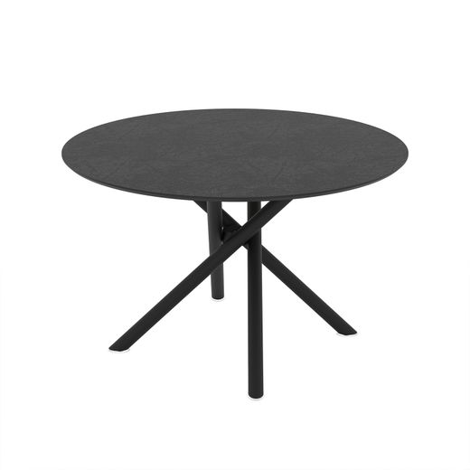 Mesa de comedor redonda de madera y metal en negro, 120 x 120 x 76 cm | Briana