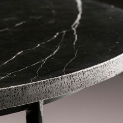 Round black metal and marble dining table, Ø 125 x 75 cm