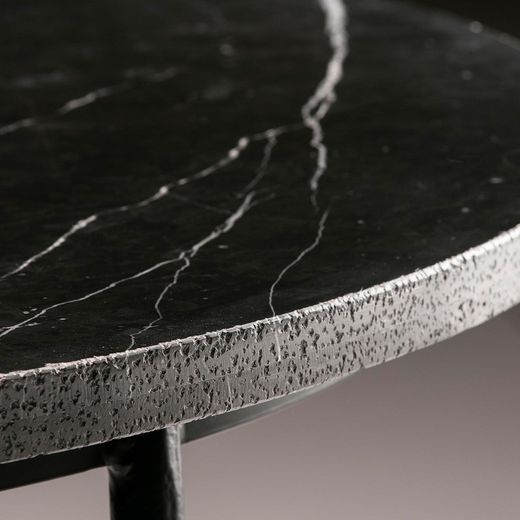 Round black metal and marble dining table, Ø 125 x 75 cm