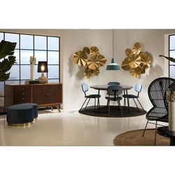 Round black metal and marble dining table, Ø 125 x 75 cm