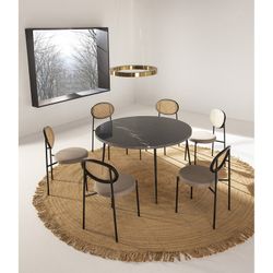 Round black metal and marble dining table, Ø 125 x 75 cm