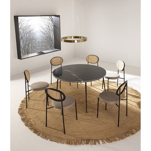 Round black metal and marble dining table, Ø 125 x 75 cm