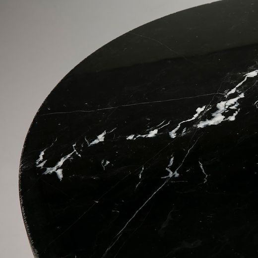 Round black metal and marble dining table, Ø 125 x 75 cm
