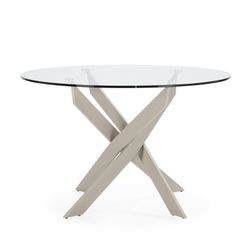 Runder Esstisch aus cremefarbenem Metall und Sicherheitsglas, 120 x 120 x 76 cm | Ruth