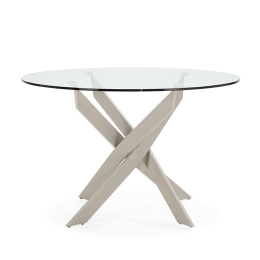Runder Esstisch aus cremefarbenem Metall und Sicherheitsglas, 120 x 120 x 76 cm | Ruth