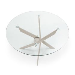 Runder Esstisch aus cremefarbenem Metall und Sicherheitsglas, 120 x 120 x 76 cm | Ruth