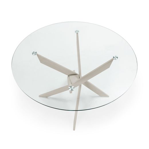 Runder Esstisch aus cremefarbenem Metall und Sicherheitsglas, 120 x 120 x 76 cm | Ruth