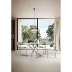 Runder Esstisch aus cremefarbenem Metall und Sicherheitsglas, 120 x 120 x 76 cm | Ruth