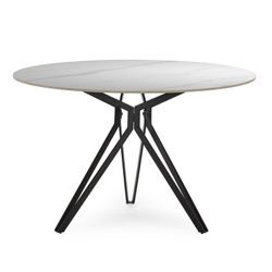 Στρογγυλή τραπεζαρία από συνθετική πέτρα και ασπρόμαυρο μέταλλο, 120 x 120 x 76 cm | Άινα
