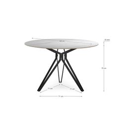 Στρογγυλή τραπεζαρία από συνθετική πέτρα και ασπρόμαυρο μέταλλο, 120 x 120 x 76 cm | Άινα