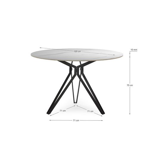 Στρογγυλή τραπεζαρία από συνθετική πέτρα και ασπρόμαυρο μέταλλο, 120 x 120 x 76 cm | Άινα