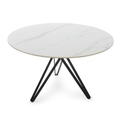 Στρογγυλή τραπεζαρία από συνθετική πέτρα και ασπρόμαυρο μέταλλο, 120 x 120 x 76 cm | Άινα