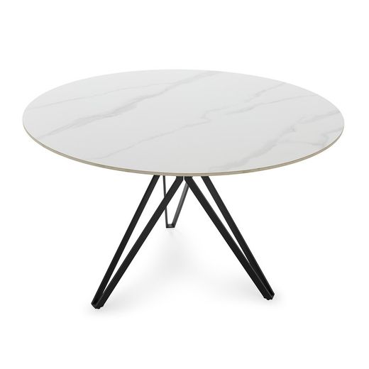 Στρογγυλή τραπεζαρία από συνθετική πέτρα και ασπρόμαυρο μέταλλο, 120 x 120 x 76 cm | Άινα