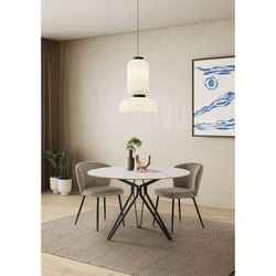 Στρογγυλή τραπεζαρία από συνθετική πέτρα και ασπρόμαυρο μέταλλο, 120 x 120 x 76 cm | Άινα