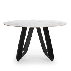 Table à manger ronde en pierre synthétique et métal noir et blanc, 135 x 135 x 76 cm | Aïla