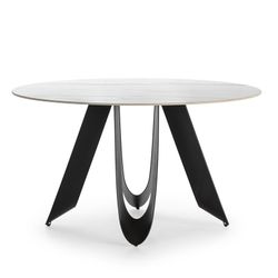 Table à manger ronde en pierre synthétique et métal noir et blanc, 135 x 135 x 76 cm | Aïla