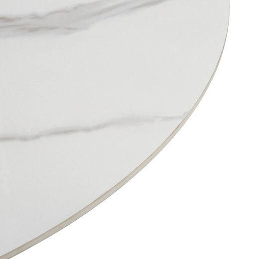 Table à manger ronde en pierre synthétique et métal noir et blanc, 135 x 135 x 76 cm | Aïla