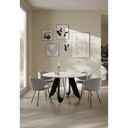 Table à manger ronde en pierre synthétique et métal noir et blanc, 135 x 135 x 76 cm | Aïla