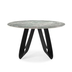 Table à manger ronde en pierre synthétique et métal en vert, 135 x 135 x 76 cm | Aïla