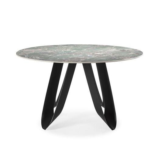 Mesa de comedor redonda de piedra sintetizada y metal en verde, 135 x 135 x 76 cm | Aila