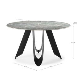 Table à manger ronde en pierre synthétique et métal en vert, 135 x 135 x 76 cm | Aïla