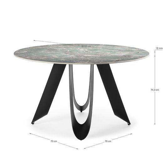 Table à manger ronde en pierre synthétique et métal en vert, 135 x 135 x 76 cm | Aïla