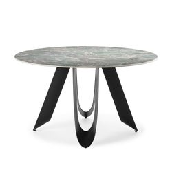 Table à manger ronde en pierre synthétique et métal en vert, 135 x 135 x 76 cm | Aïla