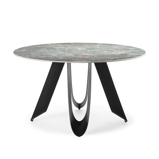 Table à manger ronde en pierre synthétique et métal en vert, 135 x 135 x 76 cm | Aïla