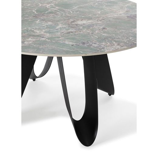Table à manger ronde en pierre synthétique et métal en vert, 135 x 135 x 76 cm | Aïla