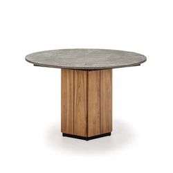 Mesa de jantar redonda em pedra e cinza/teca natural, Ø 120 x 77 cm