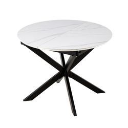 Table à manger ronde extensible en céramique et métal noir et blanc, 100-140 x 100 x 75 cm | Ibiza