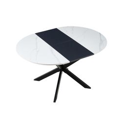 Table à manger ronde extensible en céramique et métal noir et blanc, 100-140 x 100 x 75 cm | Ibiza