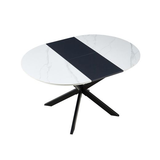 Table à manger ronde extensible en céramique et métal noir et blanc, 100-140 x 100 x 75 cm | Ibiza