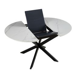 Table à manger ronde extensible en céramique et métal noir et blanc, 100-140 x 100 x 75 cm | Ibiza