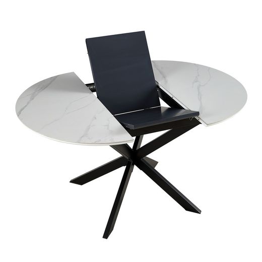 Table à manger ronde extensible en céramique et métal noir et blanc, 100-140 x 100 x 75 cm | Ibiza