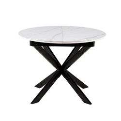 Table à manger ronde extensible en céramique et métal noir et blanc, 100-140 x 100 x 75 cm | Ibiza