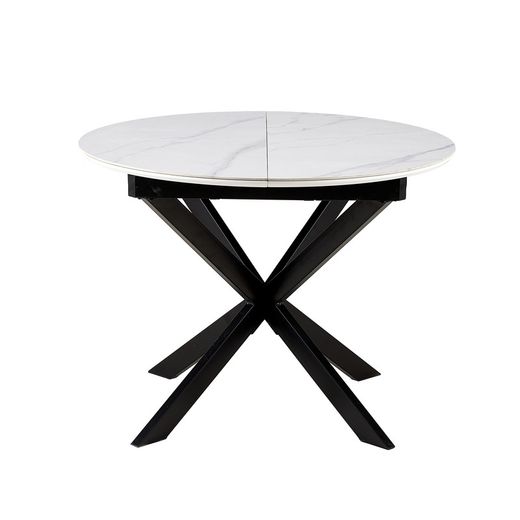 Table à manger ronde extensible en céramique et métal noir et blanc, 100-140 x 100 x 75 cm | Ibiza