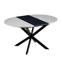 Table à manger ronde extensible en céramique et métal noir et blanc, 100-140 x 100 x 75 cm | Ibiza