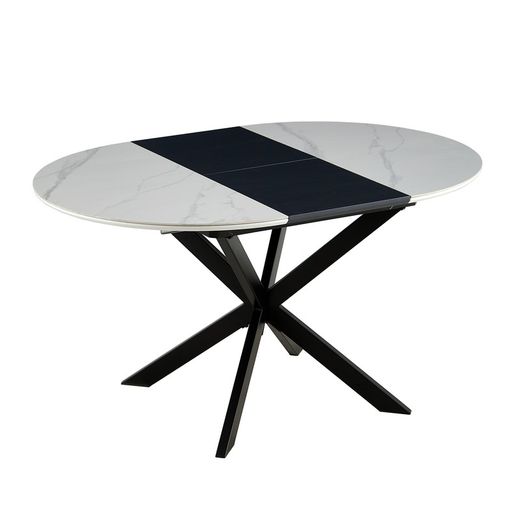 Table à manger ronde extensible en céramique et métal noir et blanc, 100-140 x 100 x 75 cm | Ibiza