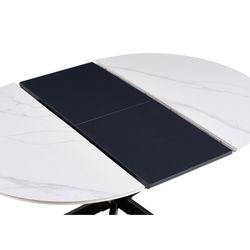 Table à manger ronde extensible en céramique et métal noir et blanc, 100-140 x 100 x 75 cm | Ibiza