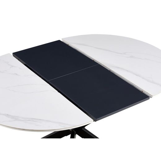 Table à manger ronde extensible en céramique et métal noir et blanc, 100-140 x 100 x 75 cm | Ibiza