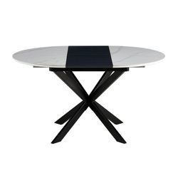 Table à manger ronde extensible en céramique et métal noir et blanc, 100-140 x 100 x 75 cm | Ibiza